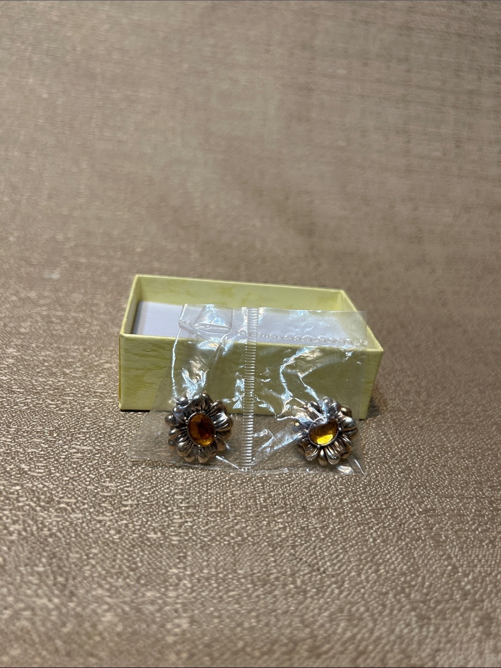 Avon Antiqued Floral Birthstone Color Earrings November -Citrine /Topaz.